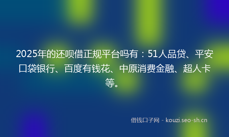 2025年的还呗借正规平台吗有：51人品贷、平安口袋银行、百度有钱花、中原消费金融、超人卡等。