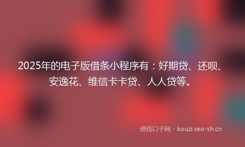 2025年的电子版借条小程序有：好期贷、还呗、安逸花、维信卡卡贷、人人贷等。