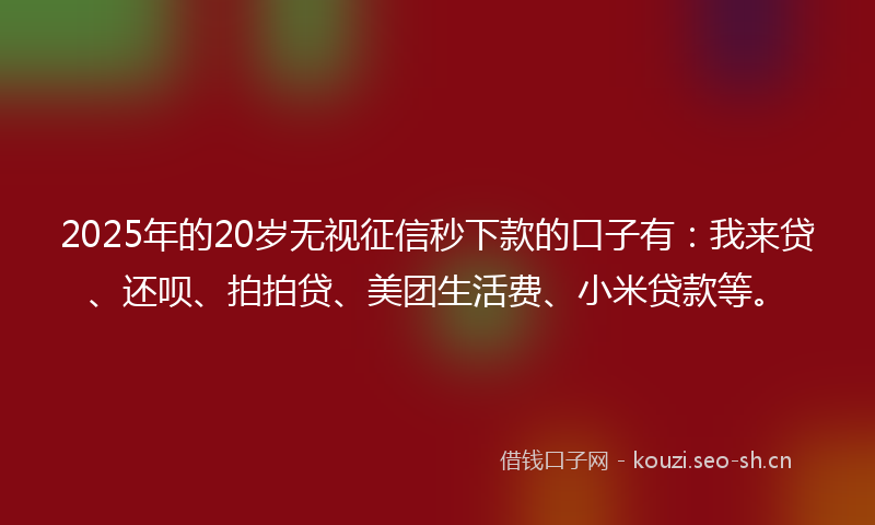 2025年的20岁无视征信秒下款的口子有：我来贷、还呗、拍拍贷、美团生活费、小米贷款等。