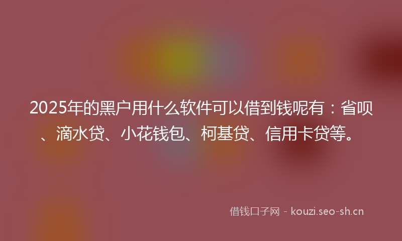 2025年的黑户用什么软件可以借到钱呢有：省呗、滴水贷、小花钱包、柯基贷、信用卡贷等。