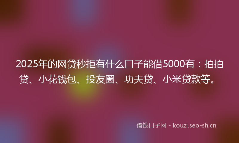 2025年的网贷秒拒有什么口子能借5000有：拍拍贷、小花钱包、投友圈、功夫贷、小米贷款等。
