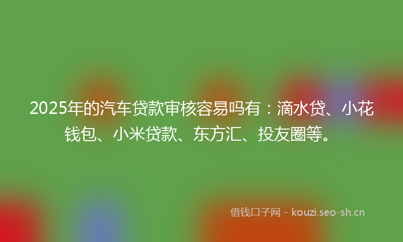 2025年的汽车贷款审核容易吗有：滴水贷、小花钱包、小米贷款、东方汇、投友圈等。