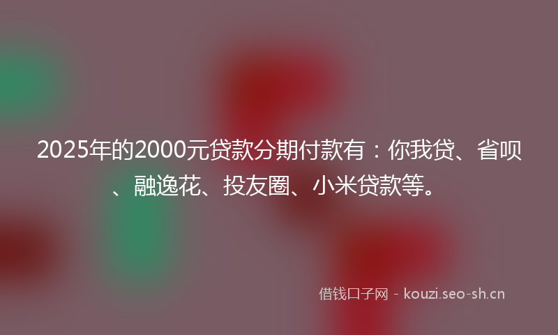 2025年的2000元贷款分期付款有：你我贷、省呗、融逸花、投友圈、小米贷款等。
