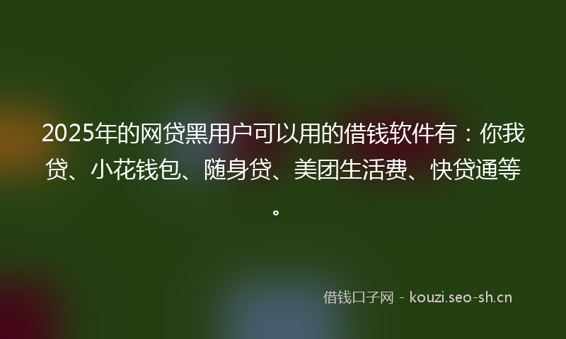 2025年的网贷黑用户可以用的借钱软件有：你我贷、小花钱包、随身贷、美团生活费、快贷通等。