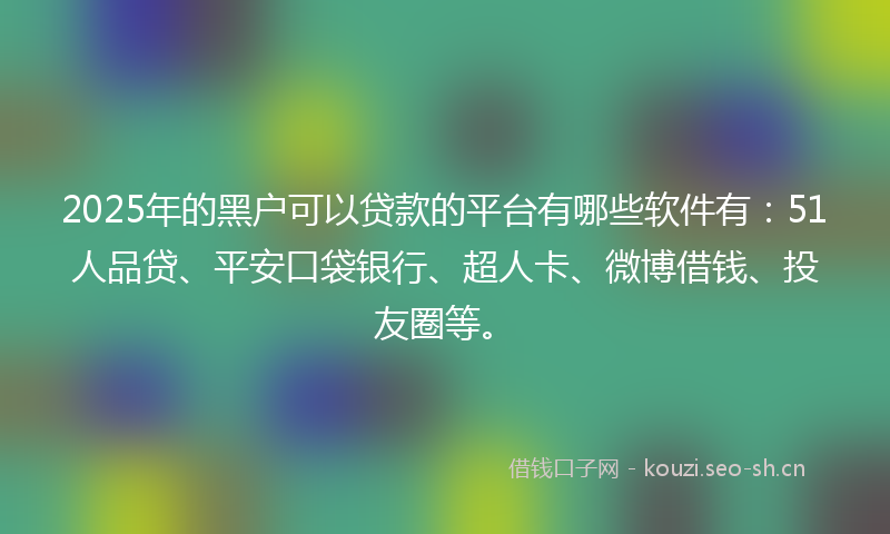 2025年的黑户可以贷款的平台有哪些软件有：51人品贷、平安口袋银行、超人卡、微博借钱、投友圈等。
