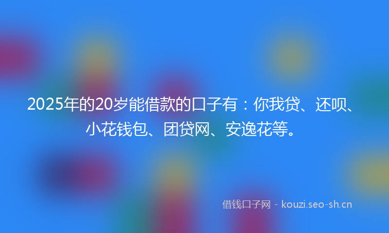 2025年的20岁能借款的口子有：你我贷、还呗、小花钱包、团贷网、安逸花等。