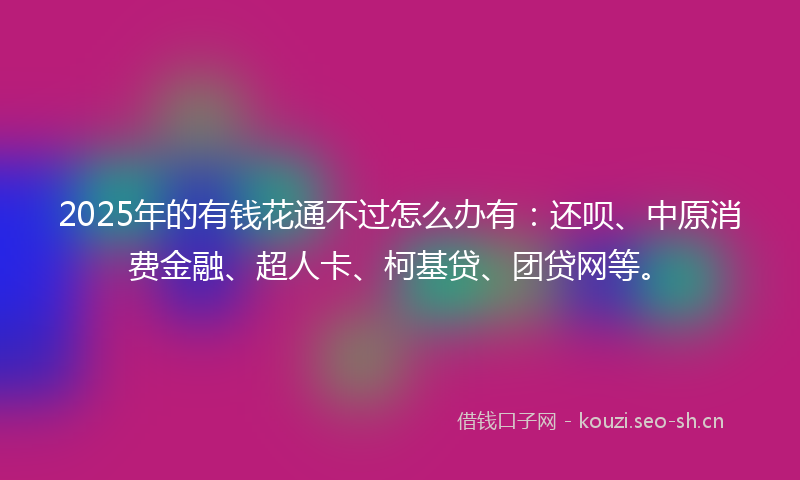 2025年的有钱花通不过怎么办有：还呗、中原消费金融、超人卡、柯基贷、团贷网等。