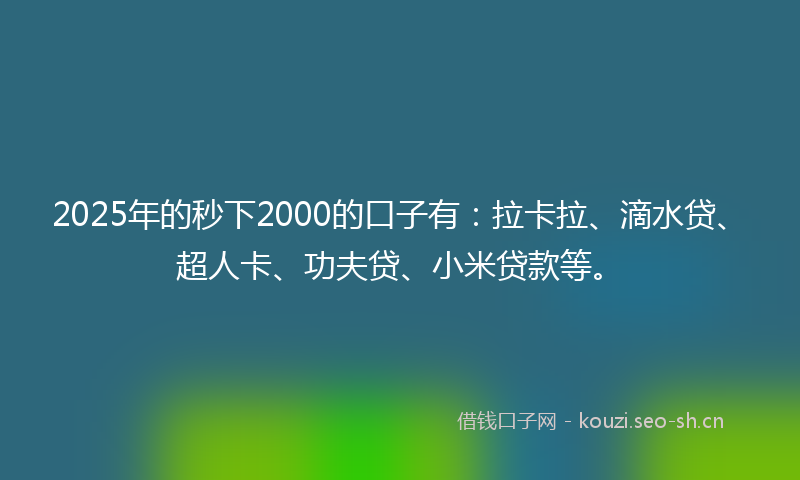 2025年的秒下2000的口子有：拉卡拉、滴水贷、超人卡、功夫贷、小米贷款等。