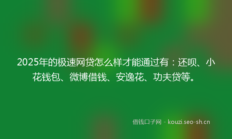 2025年的极速网贷怎么样才能通过有：还呗、小花钱包、微博借钱、安逸花、功夫贷等。