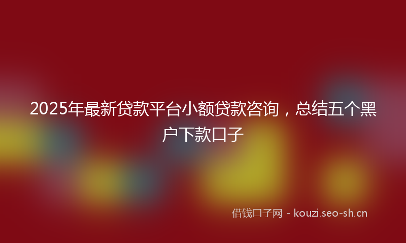 2025年最新贷款平台小额贷款咨询，总结五个黑户下款口子