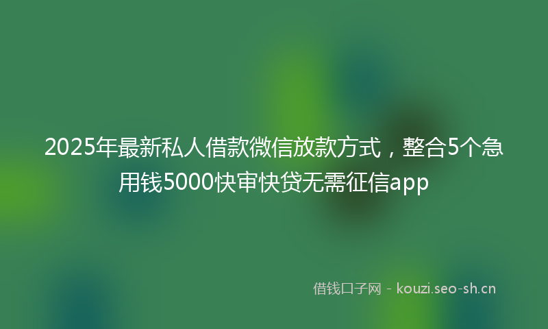 2025年最新私人借款微信放款方式，整合5个急用钱5000快审快贷无需征信app
