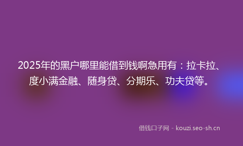 2025年的黑户哪里能借到钱啊急用有：拉卡拉、度小满金融、随身贷、分期乐、功夫贷等。