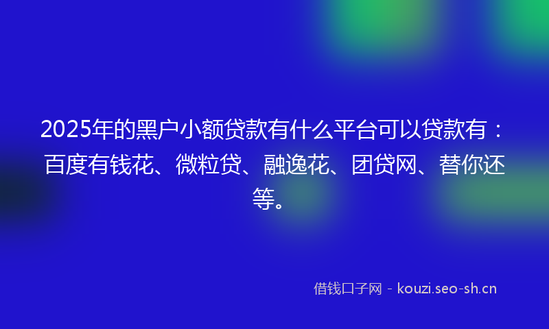 2025年的黑户小额贷款有什么平台可以贷款有：百度有钱花、微粒贷、融逸花、团贷网、替你还等。