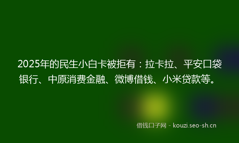 2025年的民生小白卡被拒有：拉卡拉、平安口袋银行、中原消费金融、微博借钱、小米贷款等。