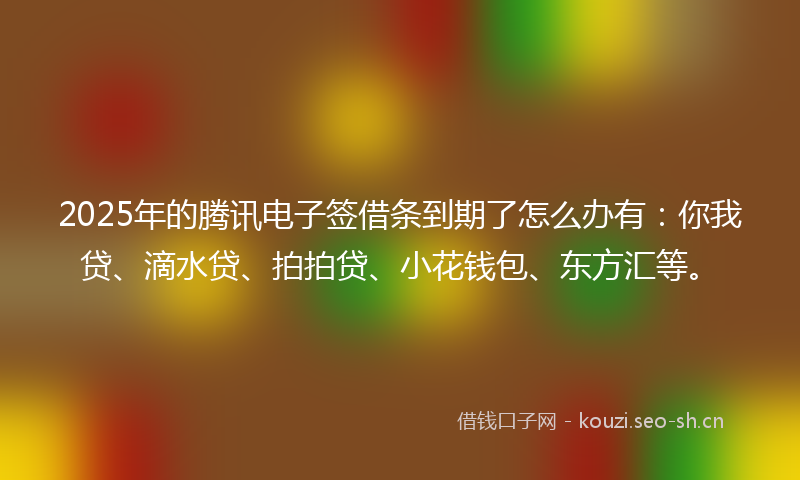 2025年的腾讯电子签借条到期了怎么办有：你我贷、滴水贷、拍拍贷、小花钱包、东方汇等。