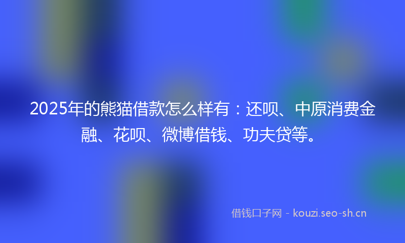2025年的熊猫借款怎么样有：还呗、中原消费金融、花呗、微博借钱、功夫贷等。