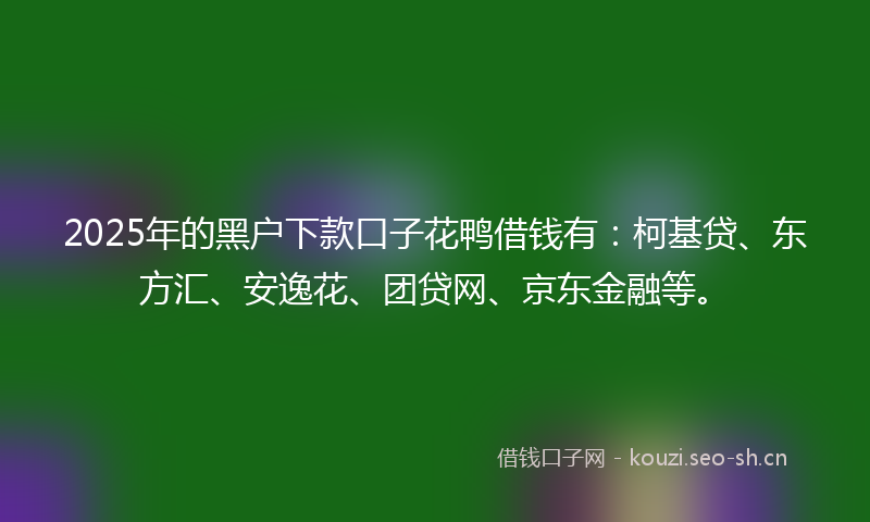 2025年的黑户下款口子花鸭借钱有：柯基贷、东方汇、安逸花、团贷网、京东金融等。