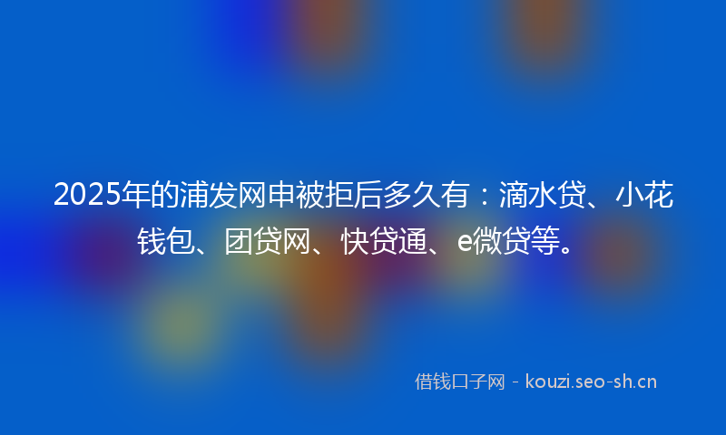 2025年的浦发网申被拒后多久有：滴水贷、小花钱包、团贷网、快贷通、e微贷等。