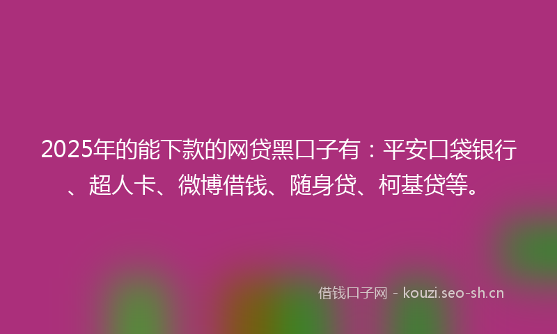 2025年的能下款的网贷黑口子有：平安口袋银行、超人卡、微博借钱、随身贷、柯基贷等。