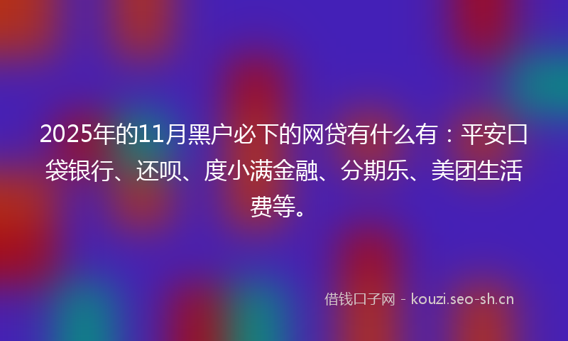 2025年的11月黑户必下的网贷有什么有：平安口袋银行、还呗、度小满金融、分期乐、美团生活费等。
