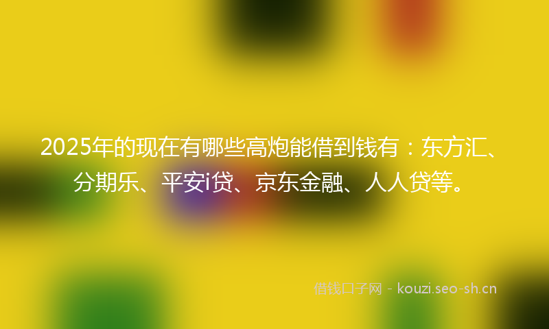 2025年的现在有哪些高炮能借到钱有：东方汇、分期乐、平安i贷、京东金融、人人贷等。