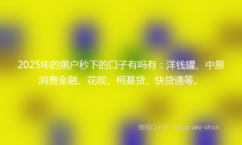 2025年的黑户秒下的口子有吗有：洋钱罐、中原消费金融、花呗、柯基贷、快贷通等。