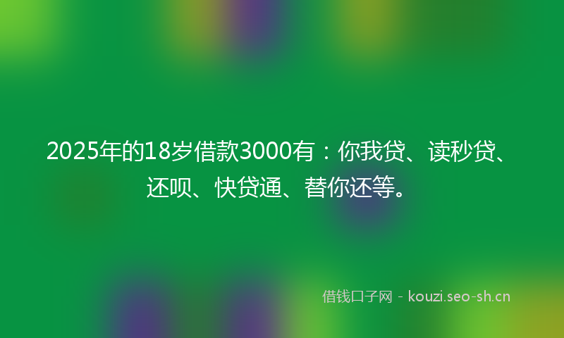 2025年的18岁借款3000有：你我贷、读秒贷、还呗、快贷通、替你还等。