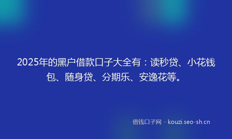 2025年的黑户借款口子大全有：读秒贷、小花钱包、随身贷、分期乐、安逸花等。
