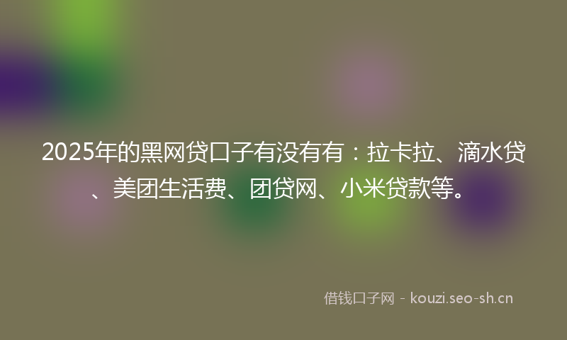2025年的黑网贷口子有没有有：拉卡拉、滴水贷、美团生活费、团贷网、小米贷款等。