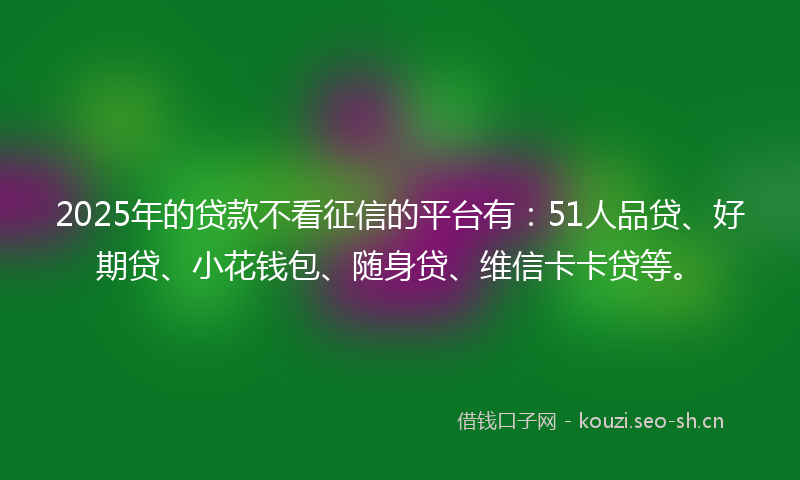 2025年的贷款不看征信的平台有：51人品贷、好期贷、小花钱包、随身贷、维信卡卡贷等。