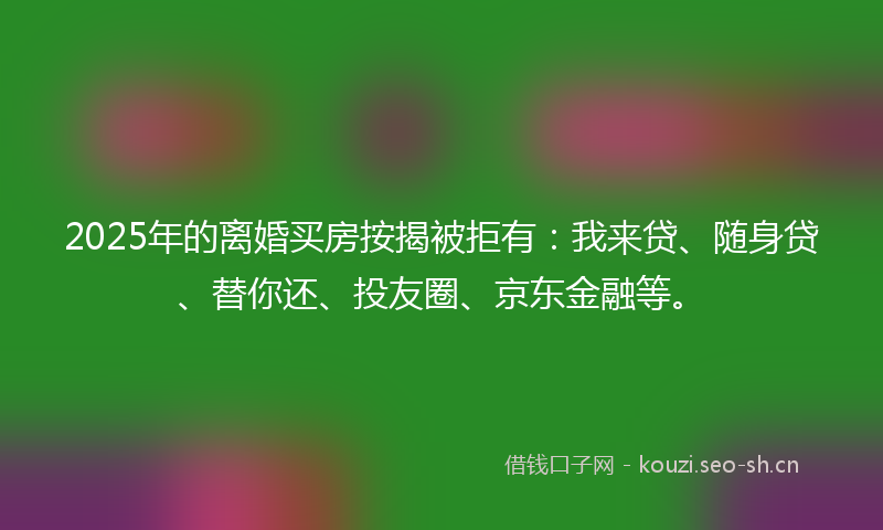 2025年的离婚买房按揭被拒有：我来贷、随身贷、替你还、投友圈、京东金融等。