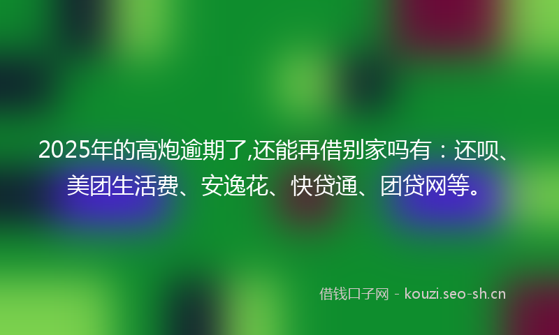 2025年的高炮逾期了,还能再借别家吗有：还呗、美团生活费、安逸花、快贷通、团贷网等。