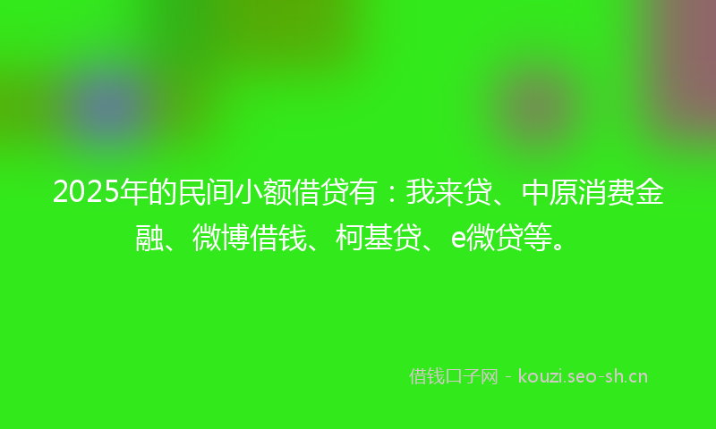 2025年的民间小额借贷有：我来贷、中原消费金融、微博借钱、柯基贷、e微贷等。
