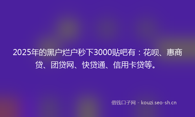 2025年的黑户烂户秒下3000贴吧有：花呗、惠商贷、团贷网、快贷通、信用卡贷等。