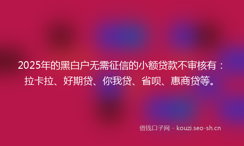2025年的黑白户无需征信的小额贷款不审核有：拉卡拉、好期贷、你我贷、省呗、惠商贷等。