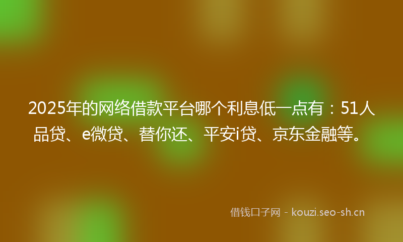 2025年的网络借款平台哪个利息低一点有：51人品贷、e微贷、替你还、平安i贷、京东金融等。