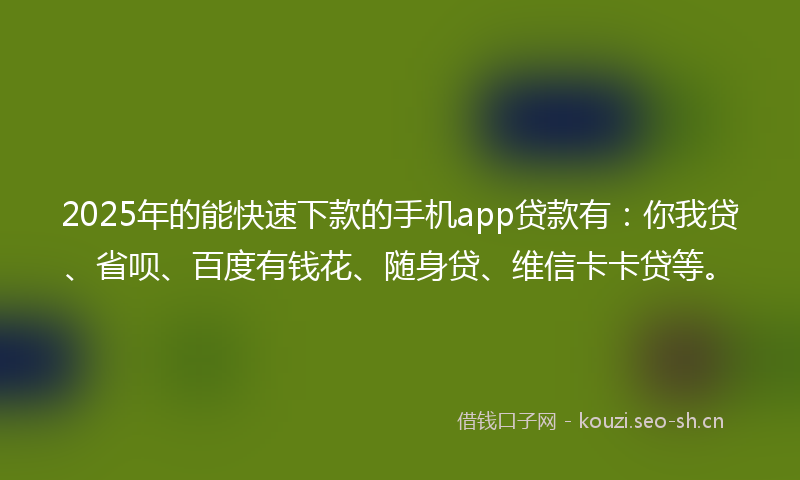 2025年的能快速下款的手机app贷款有：你我贷、省呗、百度有钱花、随身贷、维信卡卡贷等。