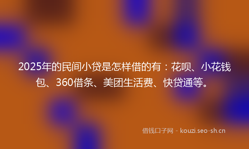 2025年的民间小贷是怎样借的有：花呗、小花钱包、360借条、美团生活费、快贷通等。