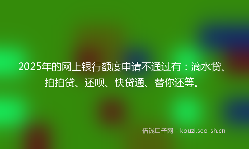 2025年的网上银行额度申请不通过有：滴水贷、拍拍贷、还呗、快贷通、替你还等。