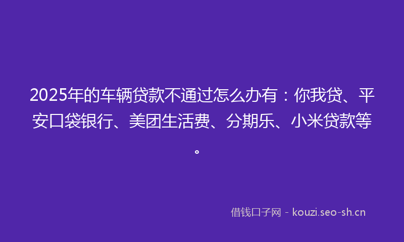 2025年的车辆贷款不通过怎么办有：你我贷、平安口袋银行、美团生活费、分期乐、小米贷款等。