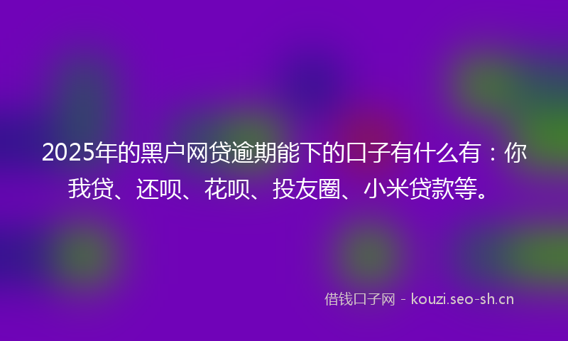 2025年的黑户网贷逾期能下的口子有什么有：你我贷、还呗、花呗、投友圈、小米贷款等。