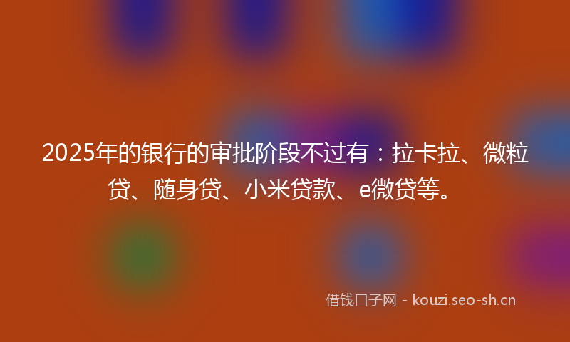 2025年的银行的审批阶段不过有：拉卡拉、微粒贷、随身贷、小米贷款、e微贷等。
