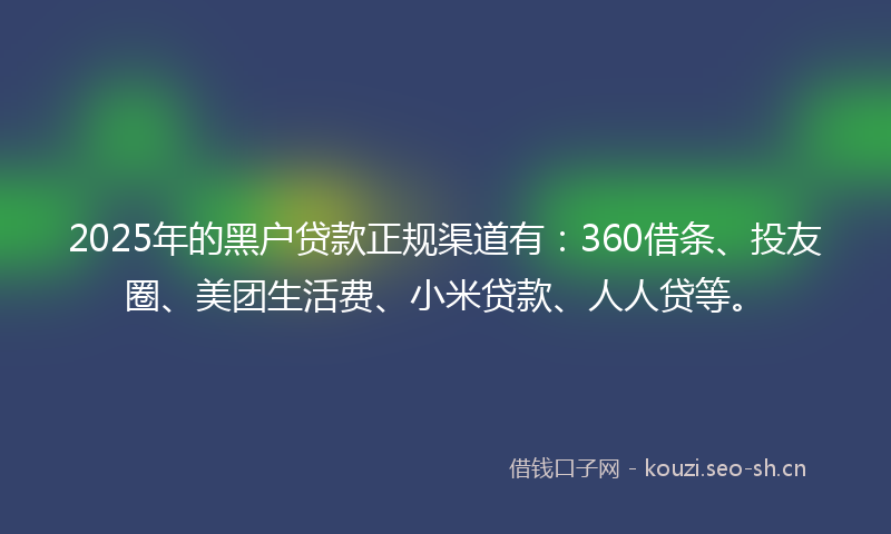 2025年的黑户贷款正规渠道有：360借条、投友圈、美团生活费、小米贷款、人人贷等。