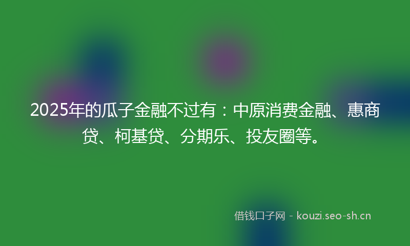 2025年的瓜子金融不过有：中原消费金融、惠商贷、柯基贷、分期乐、投友圈等。