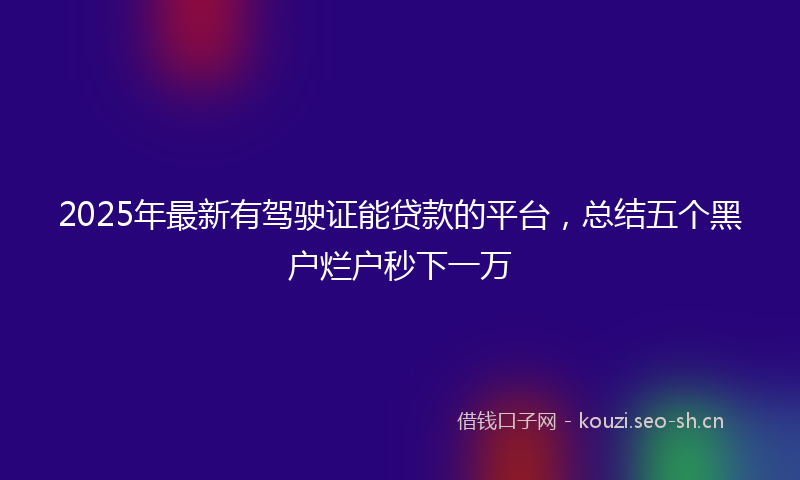2025年最新有驾驶证能贷款的平台，总结五个黑户烂户秒下一万