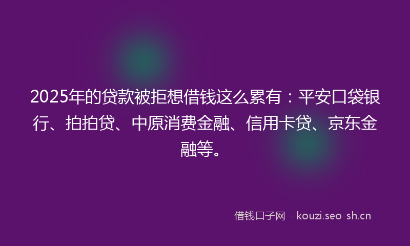 2025年的贷款被拒想借钱这么累有：平安口袋银行、拍拍贷、中原消费金融、信用卡贷、京东金融等。
