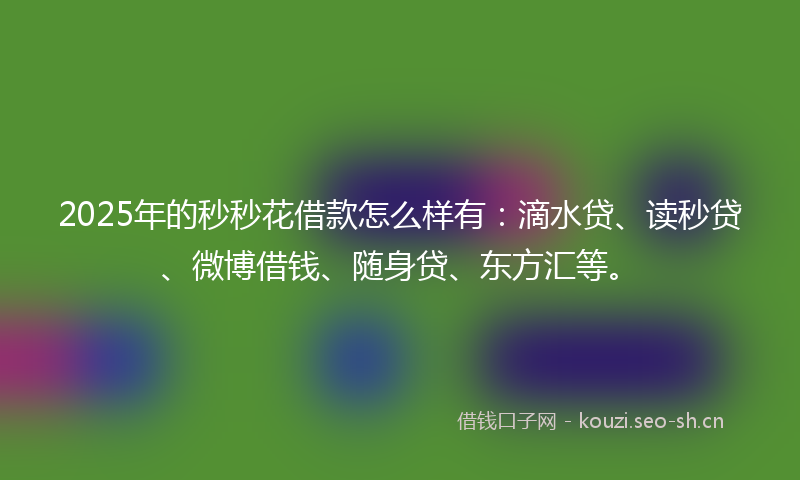 2025年的秒秒花借款怎么样有：滴水贷、读秒贷、微博借钱、随身贷、东方汇等。