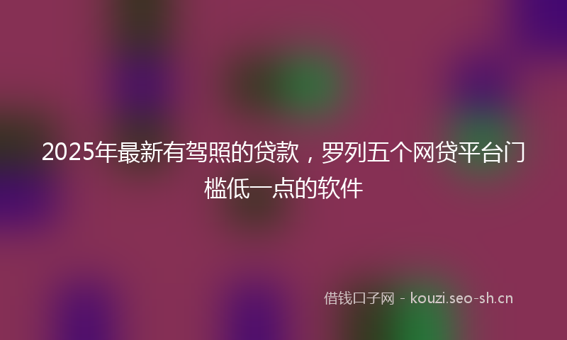 2025年最新有驾照的贷款，罗列五个网贷平台门槛低一点的软件