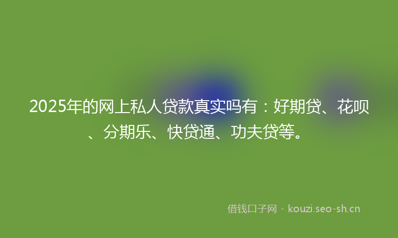 2025年的网上私人贷款真实吗有：好期贷、花呗、分期乐、快贷通、功夫贷等。