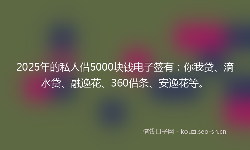 2025年的私人借5000块钱电子签有：你我贷、滴水贷、融逸花、360借条、安逸花等。